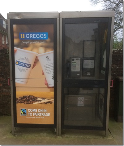 2018 phone box at entrance to cathedral grounds